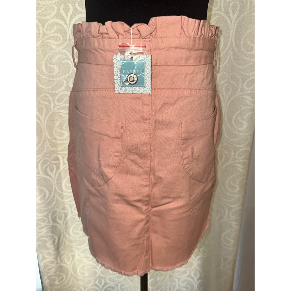Hayden‎ Los Angeles Pink Denim Mini Skirt Distressed Raw Hem Womens M NWT - Picture 2 of 5